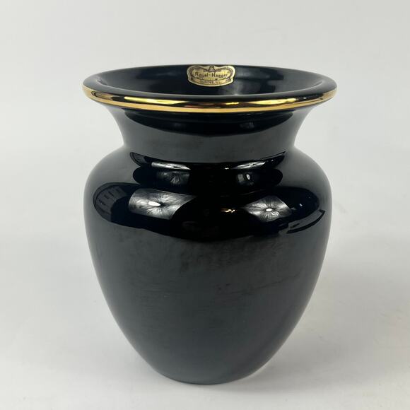 Royal Haeger Other - Royal Haeger Navy Blue Vase Gold Rim Ceramic Pottery Collector MCM Statement Lux